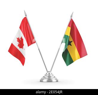 Ghana and Canada table flags isolated on white 3D rendering  Stock Photo