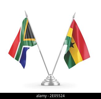 Ghana and South Africa table flags isolated on white 3D rendering Stock Photo