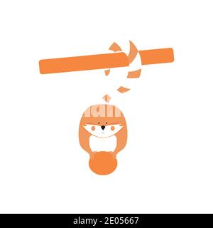 Fox. Isolated funny fox with a long striped tail. Stock Vector