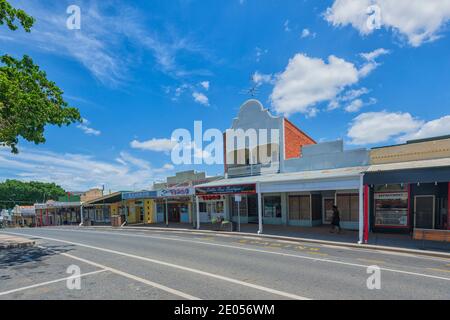 View of Morgan Street, the main street or CBD of the old mining town of Mount Morgan, Central Queensland, QLD, Australia Stock Photo