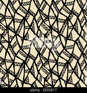 Seamless hand drawn ink pattern. Creative endless background with blots. Abstract striped texture with bold monochrome lines. Decorative vector design Stock Vector
