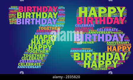 Happy 75th birthday word cloud colorful concept Stock Photo