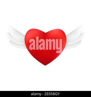 Flying red heart with wings. Vector illustration of the romantic love symbol isolated on a white background Stock Vector
