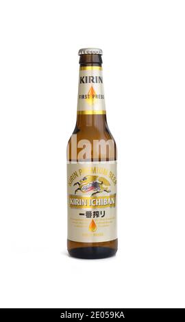 A Bottle Of Kirin Ichiban beer, produced by Kirin Brewery Company a member of the Mitsubishi Group. Stock Photo