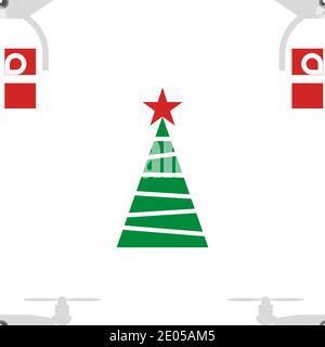 endless pattern of quadrocopters carrying gifts near christmas tree style flat Stock Vector