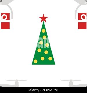 endless pattern of quadrocopters carrying gifts near christmas tree style flat Stock Vector