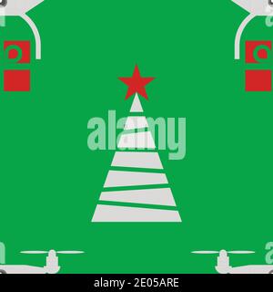 endless pattern of quadrocopters carrying gifts near christmas tree style flat Stock Vector