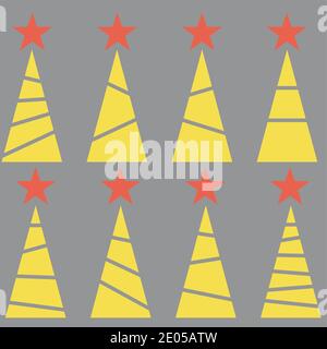 trend simple christmas trees icons set. tellow and grey colors Stock Vector