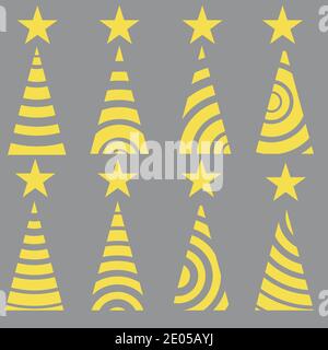 trend simple christmas trees icons set. tellow and grey colors Stock Vector