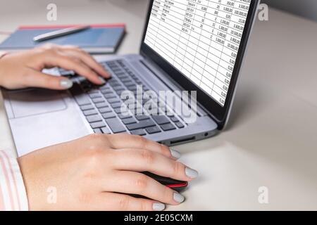Working from home on a spreadsheet Stock Photo