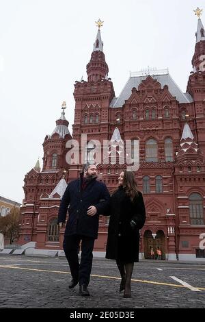 Photo session of Grand Duke George Mikhailovich of Russia, (Georgi Mikhailovich Romanov) heir to the throne of Russia poses with his companion Miss Rebecca Virginia Bettarini on Red Square in Moscow, on December 03, 2020 in Russia. Miss Rebecca Virginia Bettarini converted to Orthodox religious, on July 12, 2020 at Saint Peter and Paul Cathedral in Saint Petersburg. Miss Rebecca Virginia Bettarini took the name Victoria Romanovna. Photo by Dimitri Revenko/DNphotography/ABACAPRESS.COM Stock Photo