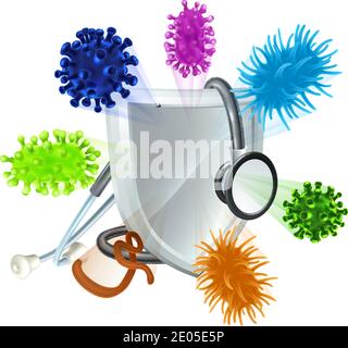 Stethoscope Medical Virus Bacteria Cells Shield Stock Vector