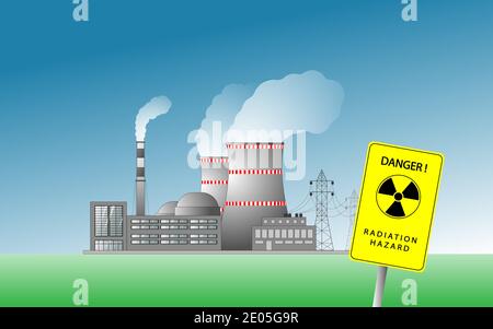 Nuclear power plant against a clear blue sky. Stock Vector
