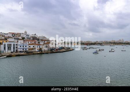 Ferragudo, Portugal - 27 December 2020: view of the quaint fishing village of Ferragudo on the Algarve coast of Portugal Stock Photo