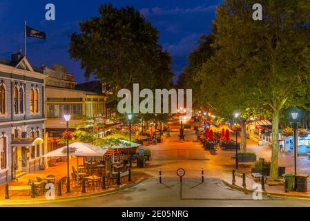 NELSON, NEW ZEALAND, FEBRUARY 4, 2020: Night view of Trafalgar street in the center of Nelson, New Zealand Stock Photo