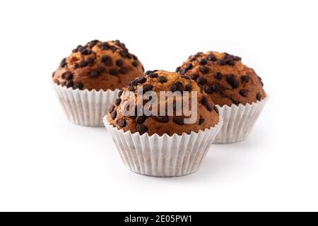 Just baked chocolate muffin isolated on white background Stock Photo
