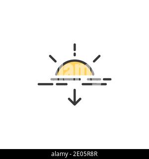 Sunset. Filled color icon. Isolated weather vector illustration Stock Vector