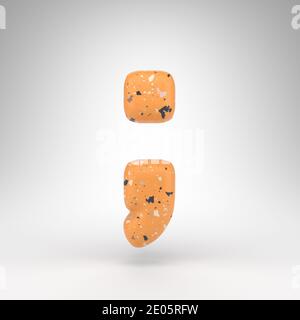 Semicolon symbol on white background. 3D rendered sign with orange terrazzo pattern texture. Stock Photo