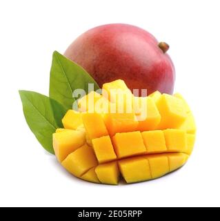 Sweet mango fruits isolated on white backgrounds. Stock Photo