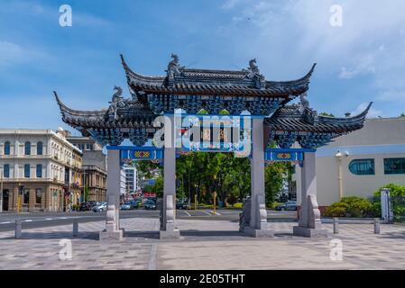 DUNEDIN, NEW ZEALAND, JANUARY 31, 2020: Chinese gate in front of Lan Yuan chinese gardens in Dunedin, New Zealand Stock Photo