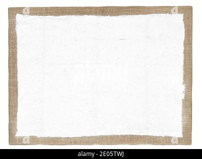 Canvas burlap texture background isolated on white. Painting frame Stock Photo