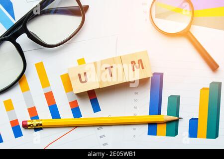 UTM - Urchin Tracking Module. Specialized parameter in the URL used by marketers Stock Photo