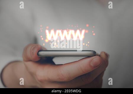 WWW - World Wide Web on the Internet via a smartphone. Stock Photo