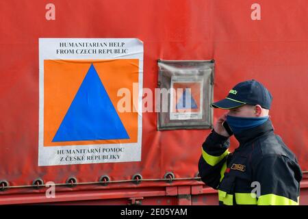 Zbiroh, Czech Republic. 30th Dec, 2020. The Czech Republic send equipment worth about five million crowns to Croatia hit by an earthquake. Firefighters were preparing equipment in Zbiroh, Czech Republic, December 30, 2020. Credit: Miroslav Chaloupka/CTK Photo/Alamy Live News Stock Photo