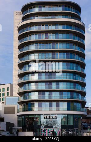 Hilton Hotel and Schpoons & Forx restaurant at Terrace Road Bournemouth, Dorset UK in December Stock Photo