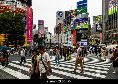 Shibuya Scramble Crossing Street Life in Tokyo, Japan Stock Photo