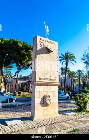 Gnomon and month lines of a sundial from 1978, along Paseo Maritimo, Palma de Mallorca, Majorca, Balearic Islands, Spain Stock Photo