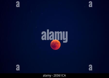 Blood moon during total lunar eclipse over Germany, July 2018 Stock Photo