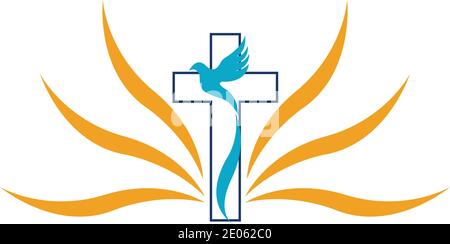 church christian line art logo design,Christian symbols. Stock Vector