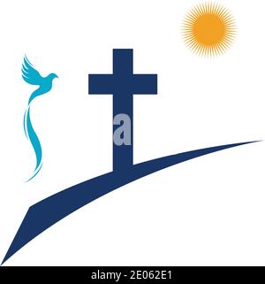 church christian line art logo design,Christian symbols. Stock Vector
