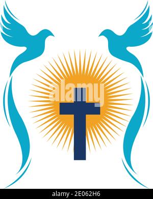 church christian line art logo design,Christian symbols. Stock Vector