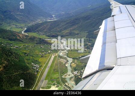 Bhutan, approaching Paro airport - this is the only international airport in Bhutan Stock Photo
