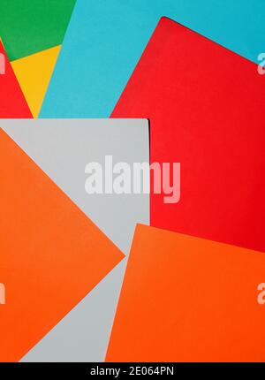 Sheets of multi coloured card/paper abstract background or backdrop Stock Photo