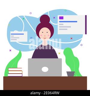 Illustration vector design of freelancer female. Work from home. Stock Vector