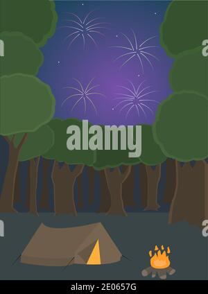 Illustration vector design of new year in the woods Stock Vector