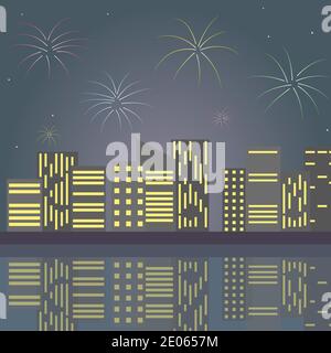 Illustration vector design of new year in the city Stock Vector