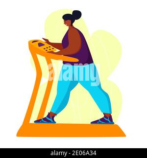 A young  african american obese woman doing exercise. A  girl working in sweat to get rid of belly fat. Obesity. Black woman Stock Vector