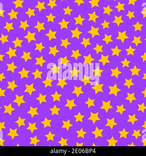 Golden stars on purple sky seamless pattern background Stock Vector