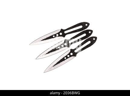 Metal throwing knives isolate on a white background. Ninja weapons. Silent weapon. Stock Photo