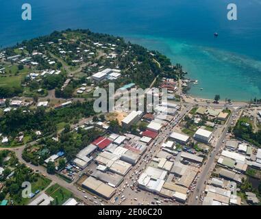 Aerial view of Wewak, the capital of the East Sepik province of Papua New Guinea. Stock Photo
