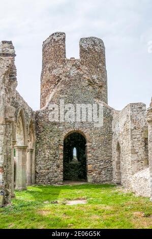 The ruined church of St Mary, once part of the lost village of Appleton between West Newton and Sandringham in West Norfolk. Stock Photo