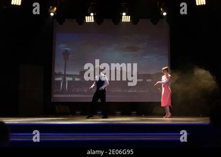 Dancer Actors perform on the theater stage in a dance show musical Stock Photo