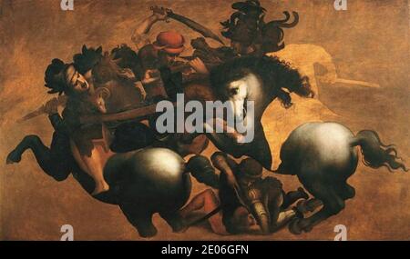 After leonardo da vinci, The Battle of Anghiari (palazzo vecchio, florencel). Stock Photo