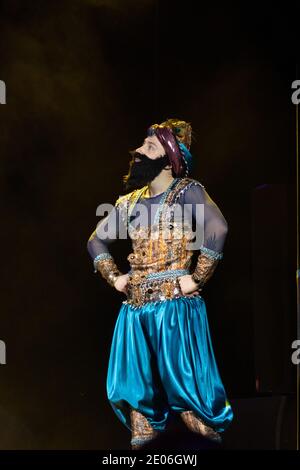 Dancers actors in Oriental Bellydance costumes perform in theater on ...