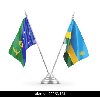 Rwanda and Christmas Island table flags isolated on white background 3D rendering Stock Photo