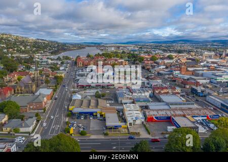 LAUNCESTON, AUSTRALIA, FEBRUARY 29, 2020: Aerial view of the city center of Launceston, Australia Stock Photo